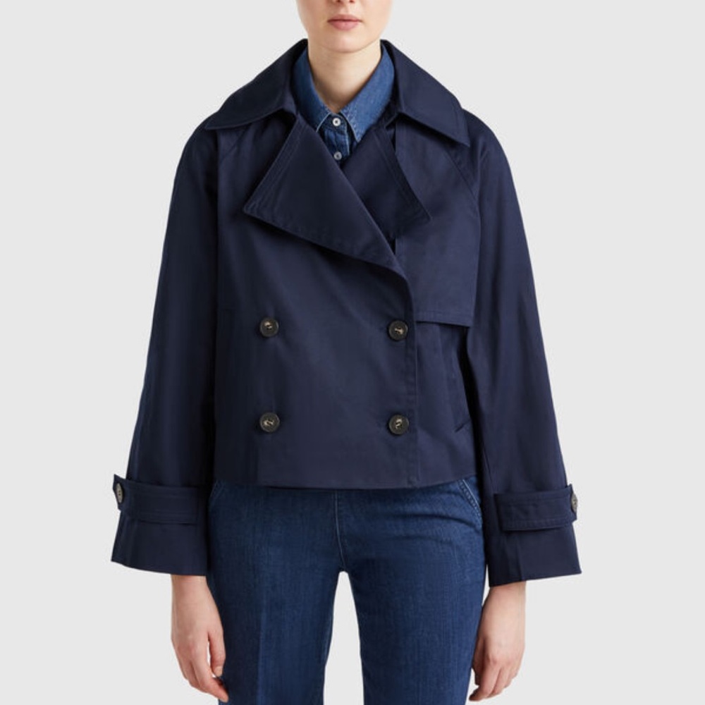 Bagatelle Navy Cropped Cotton Trench Coat Jacket